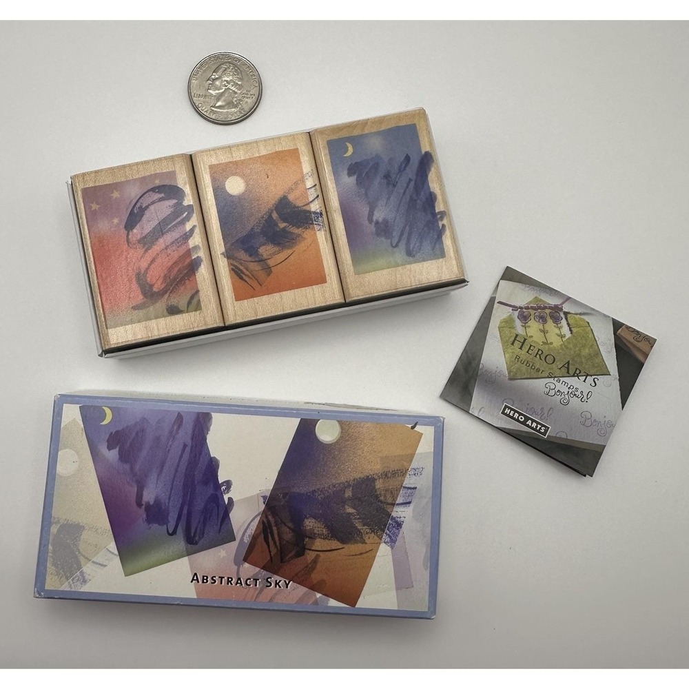 Hero Arts Abstract Sky LL860 Sun Moon Star‎ Wood Mount Rubber Stamp Lot Of 3 New